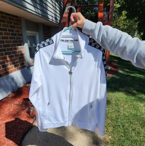 White Zip-Up Jacket with Black Accents Sellers beware.